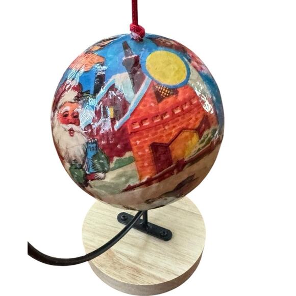 VTG Decoupage Christmas Holiday Large Ball Ornament Paper Mache Santa Claus - Picture 1 of 7